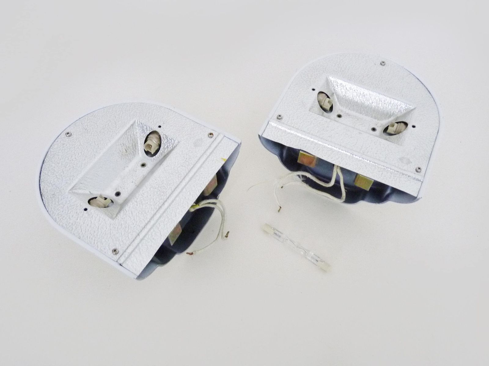 Pair Of Art Deco Style Wall Lights In White Lacquered Metal. Year 80 photo vintage
