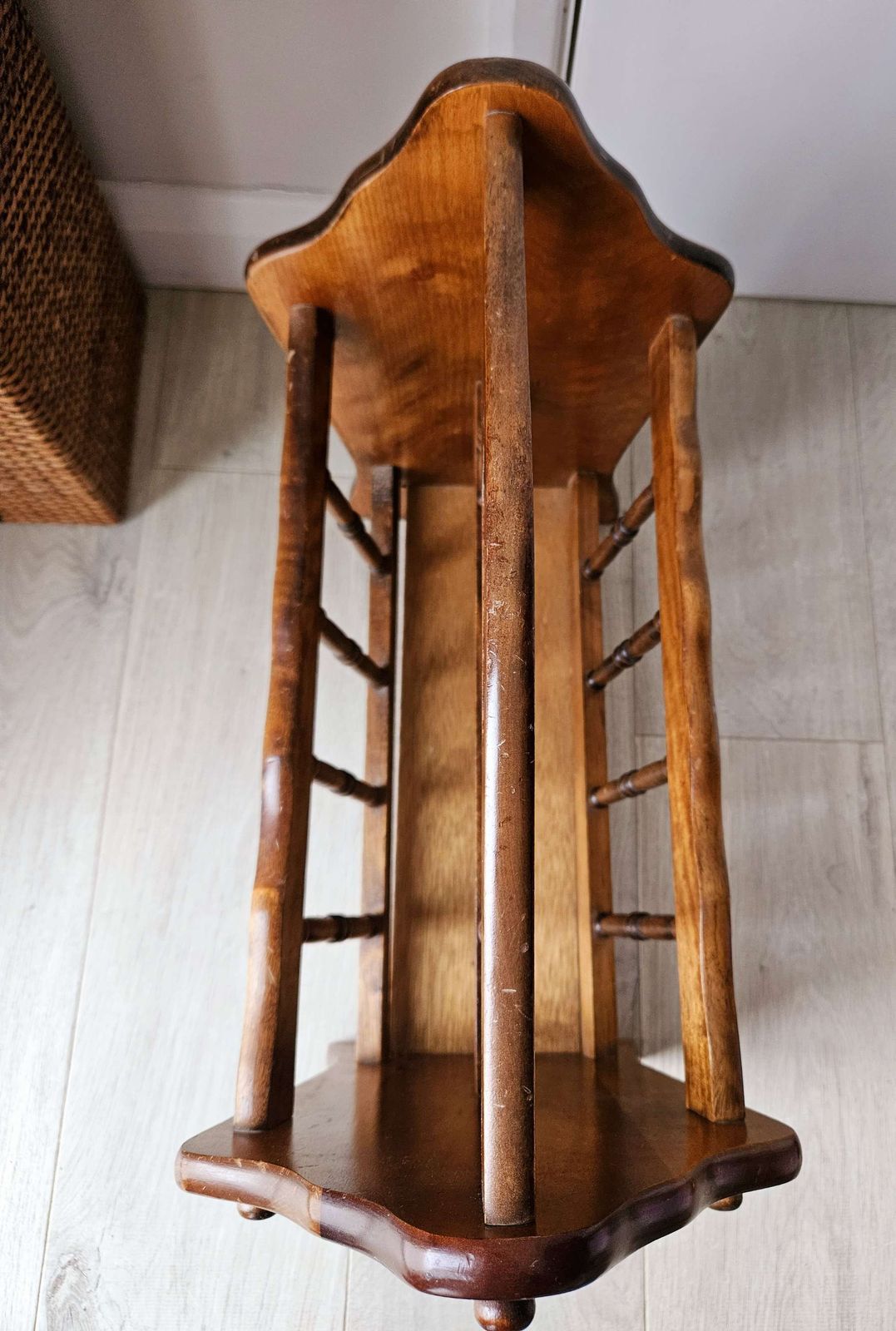 Mid Century Magazine Rack In Polished Wood photo vintage