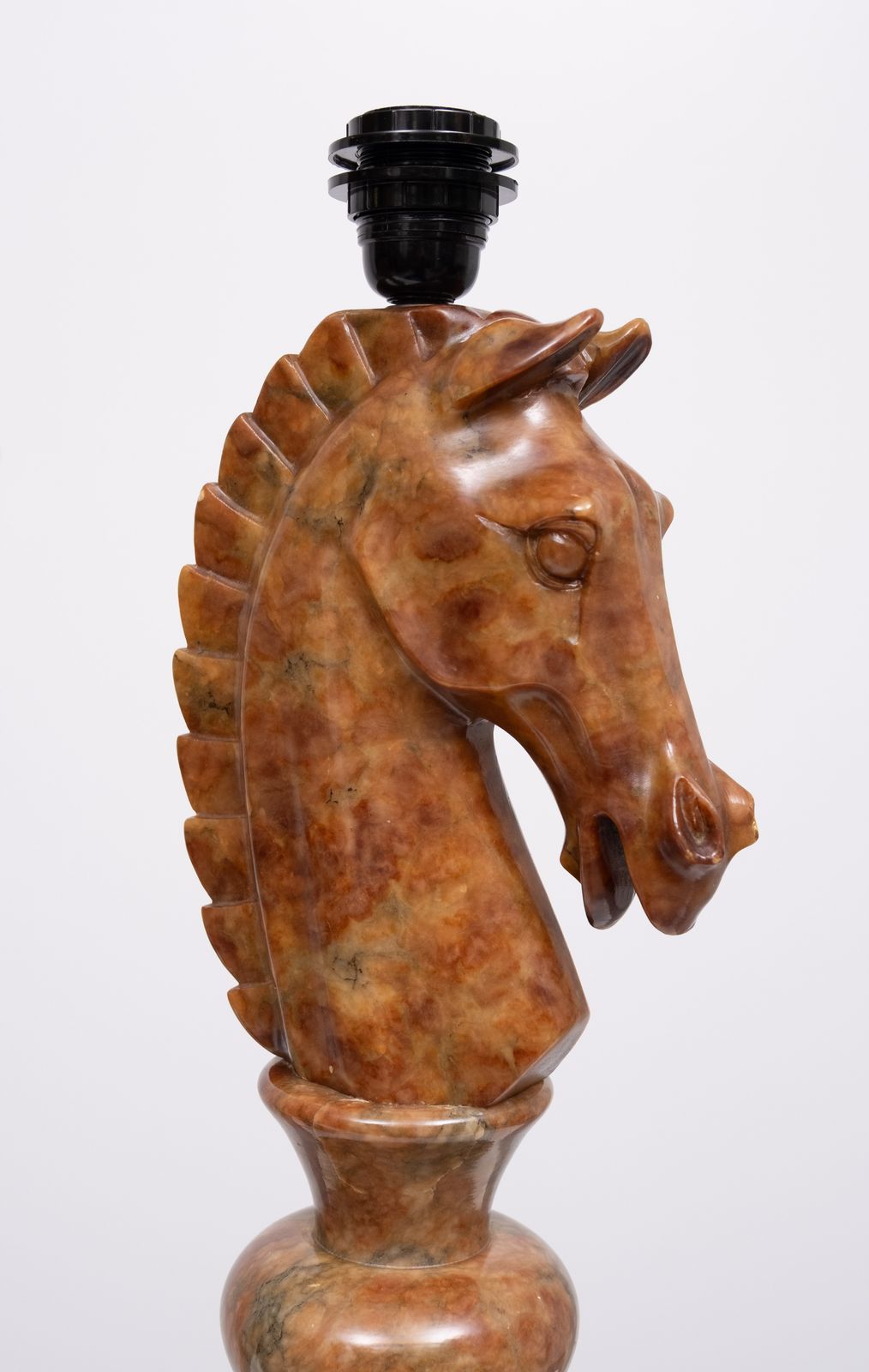 Large Horse Head Chess Knights Carved Alabaster Lamps Italy 1960s photo vintage