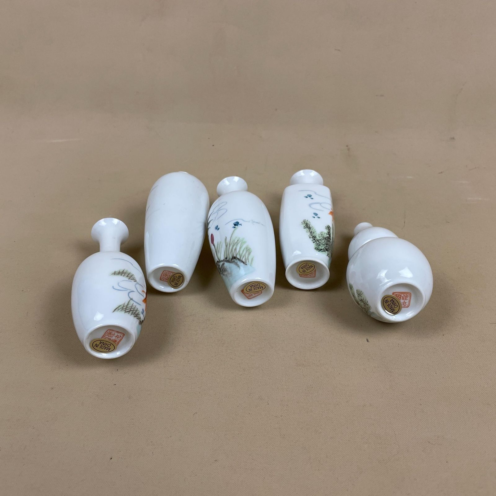 photo for sale Set Of 5 Miniature Oriental Chinese Ceramic Porcelain Hand Painted Vase Small Floral Decorative Pot Antique Asian White Fish Bone China