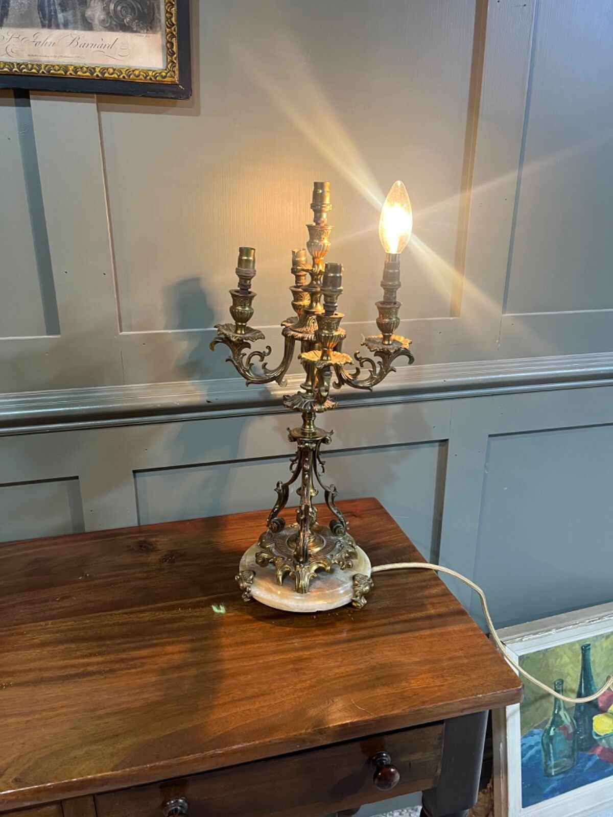 Antique Candelabra Table Lamp Brass, French, 5 Sconces, Re Wired photo furniture