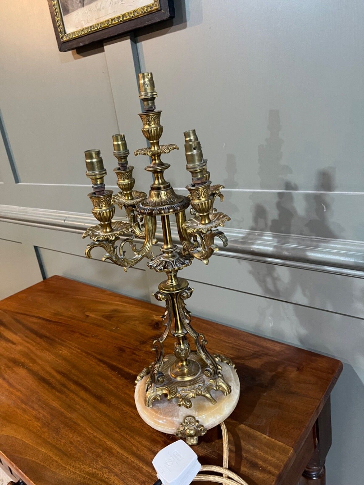 Antique Candelabra Table Lamp Brass, French, 5 Sconces, Re Wired photo for sale