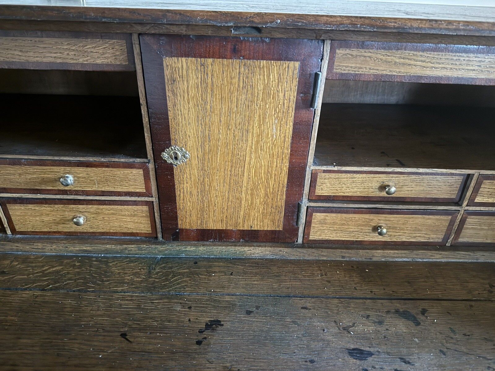 549.0 English Georgian Antique  Oak Bureau Writing Desk Chest Of Drawers Desk 1700's photo