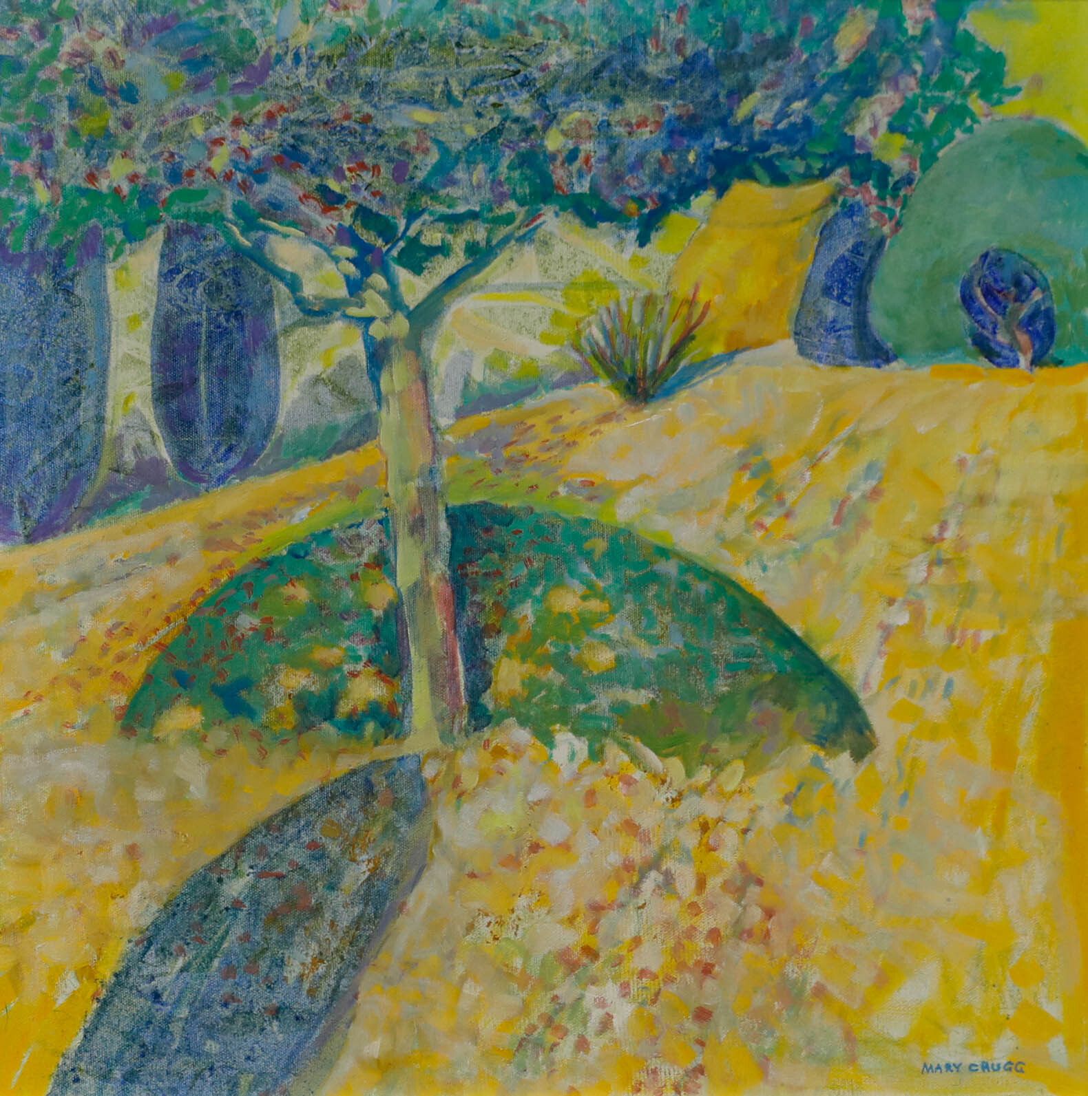 Mary Chugg (1935 2024) Framed Contemporary Oil, My Garden: Shadow II photo furniture