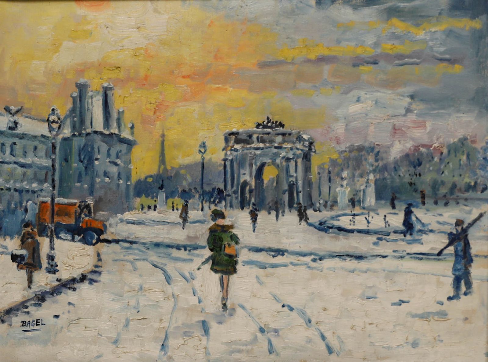 Moses Bahelfer Bagel (1908 1995) Oil, Snow On The Arc De Triomphe photo furniture