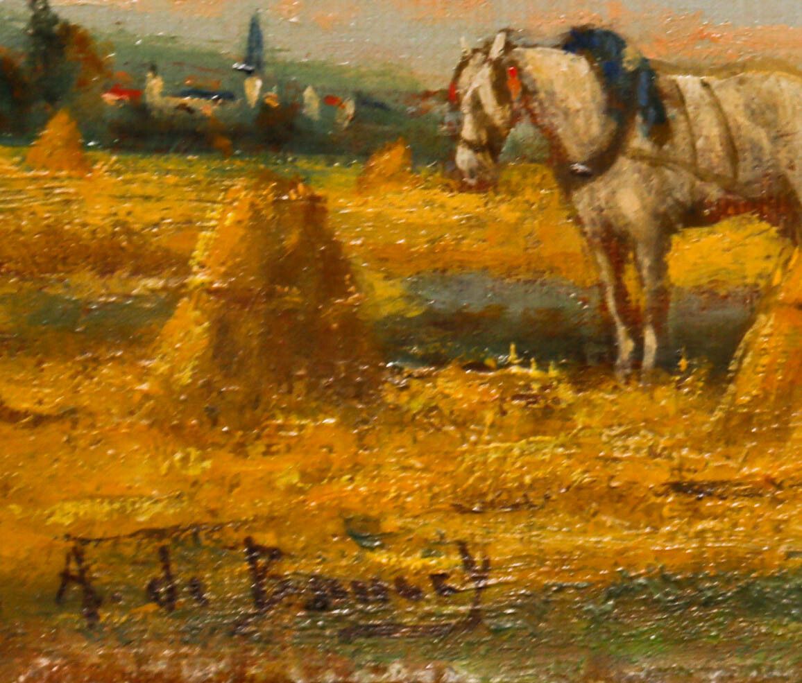 Philippe Albin De Buncey (1905 1978) Framed Mid 20th Century Oil, Haymaking photo Art