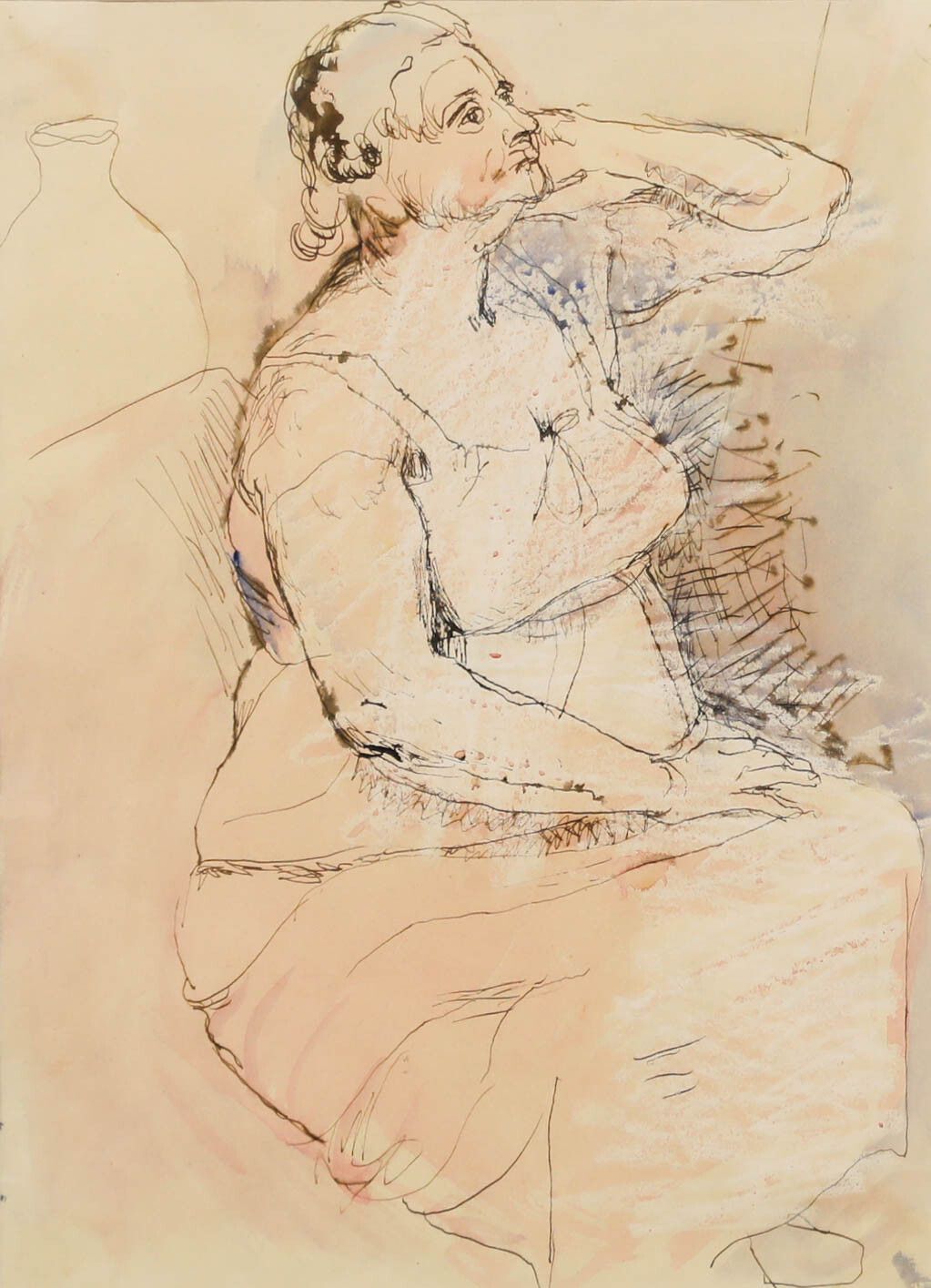 Brian Chugg (1926 2003) Framed Mid 20th Century Pen And Ink Drawing, My Mother photo furniture