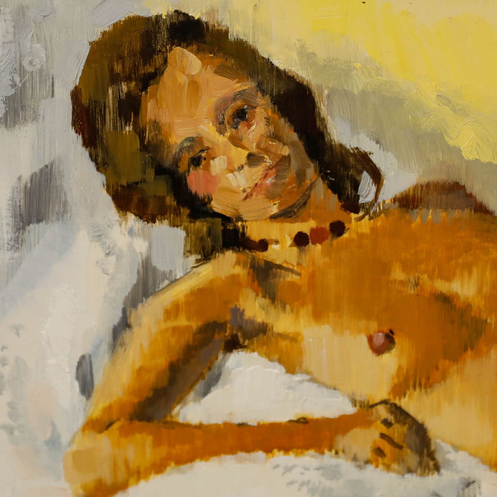 Brian Chugg (1926 2003) Mid 20th Century Oil, Nude With Beaded Necklace photo Art