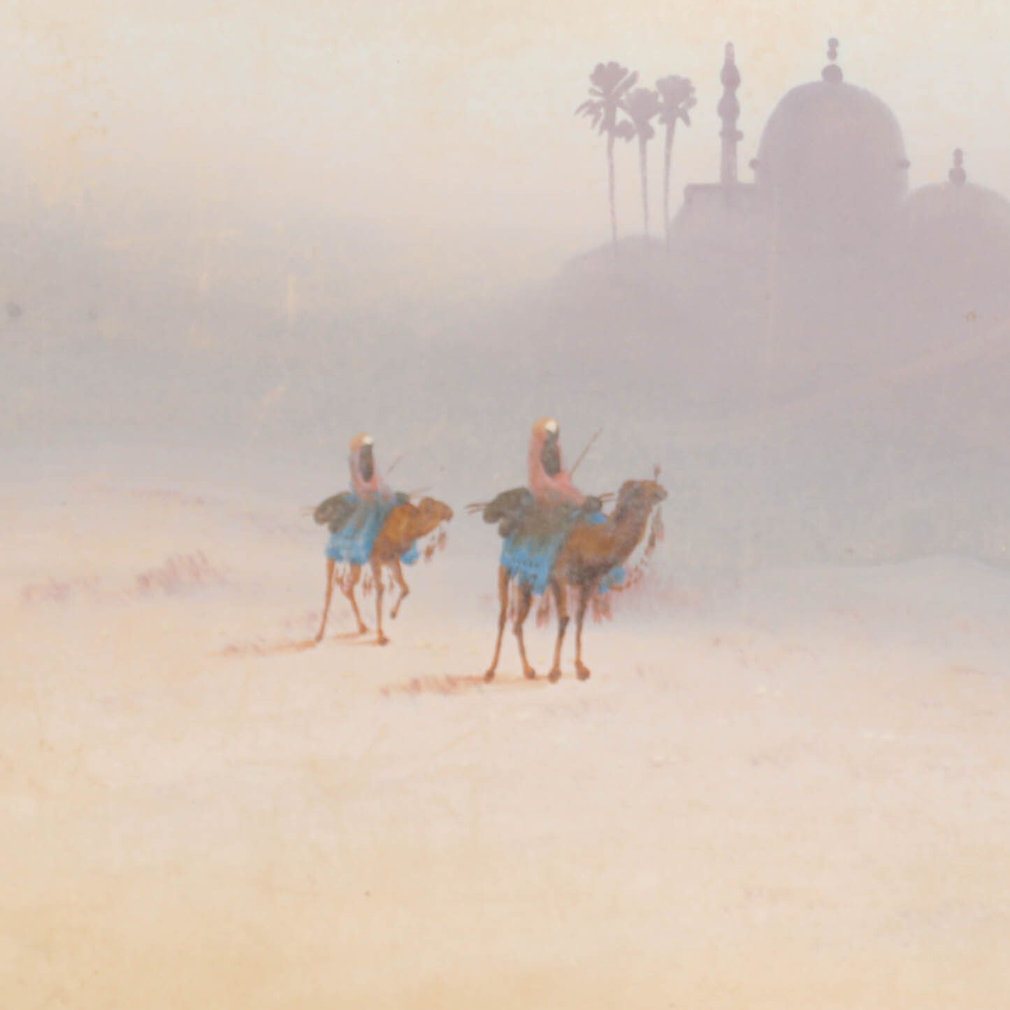 Wilson Furness Framed 20th Century Gouache, Camel Riders Passing By A Mosque photo Art