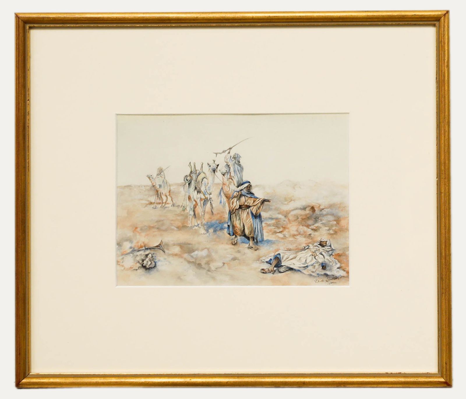 Edith Lawson Framed 1900 Watercolour, Assassination In The Desert