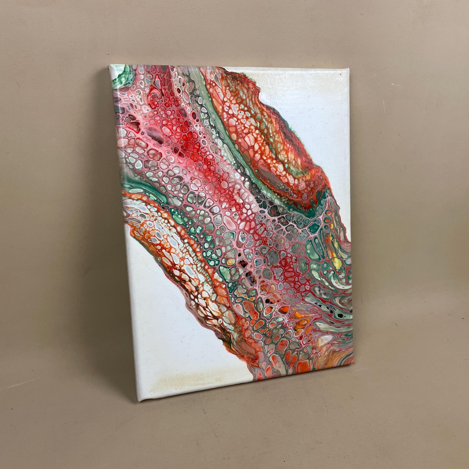 Vintage Marbled Painting Picture Original Artwork On Canvas Marble Pattern Wood Frame Painted Art Rectangle 31x22.7cm Wall Hanging Marbling photo for sale