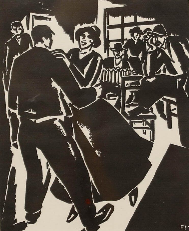 Frans Masereel (1889 1972) Framed Woodcut, Man's Passion No.16 photo furniture