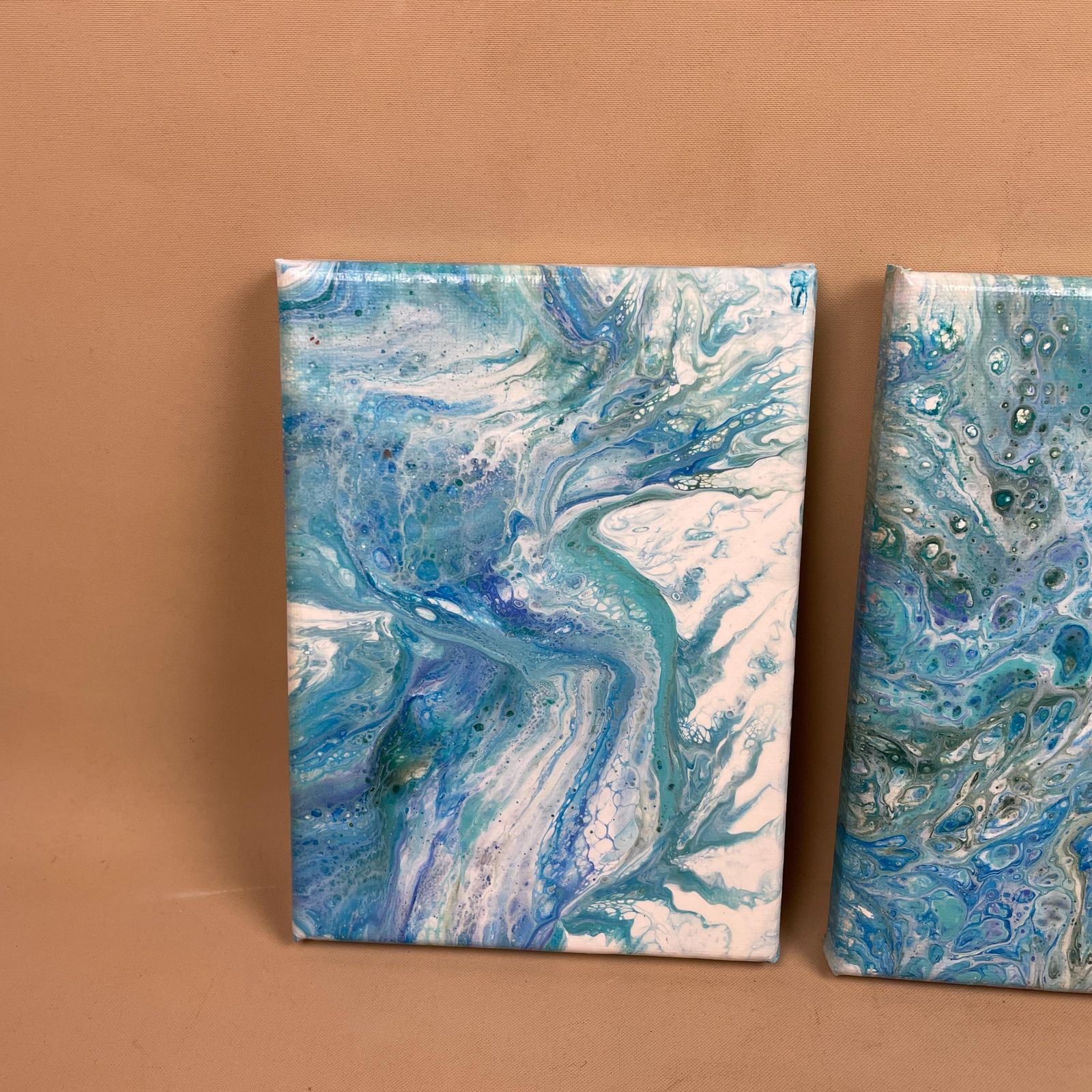 Vintage Marbled Painting Picture Original Artwork Canvas Marble Pattern Wood Frame Painted Art Rectangle 18x13cm Wall Hanging Marbling photo for sale