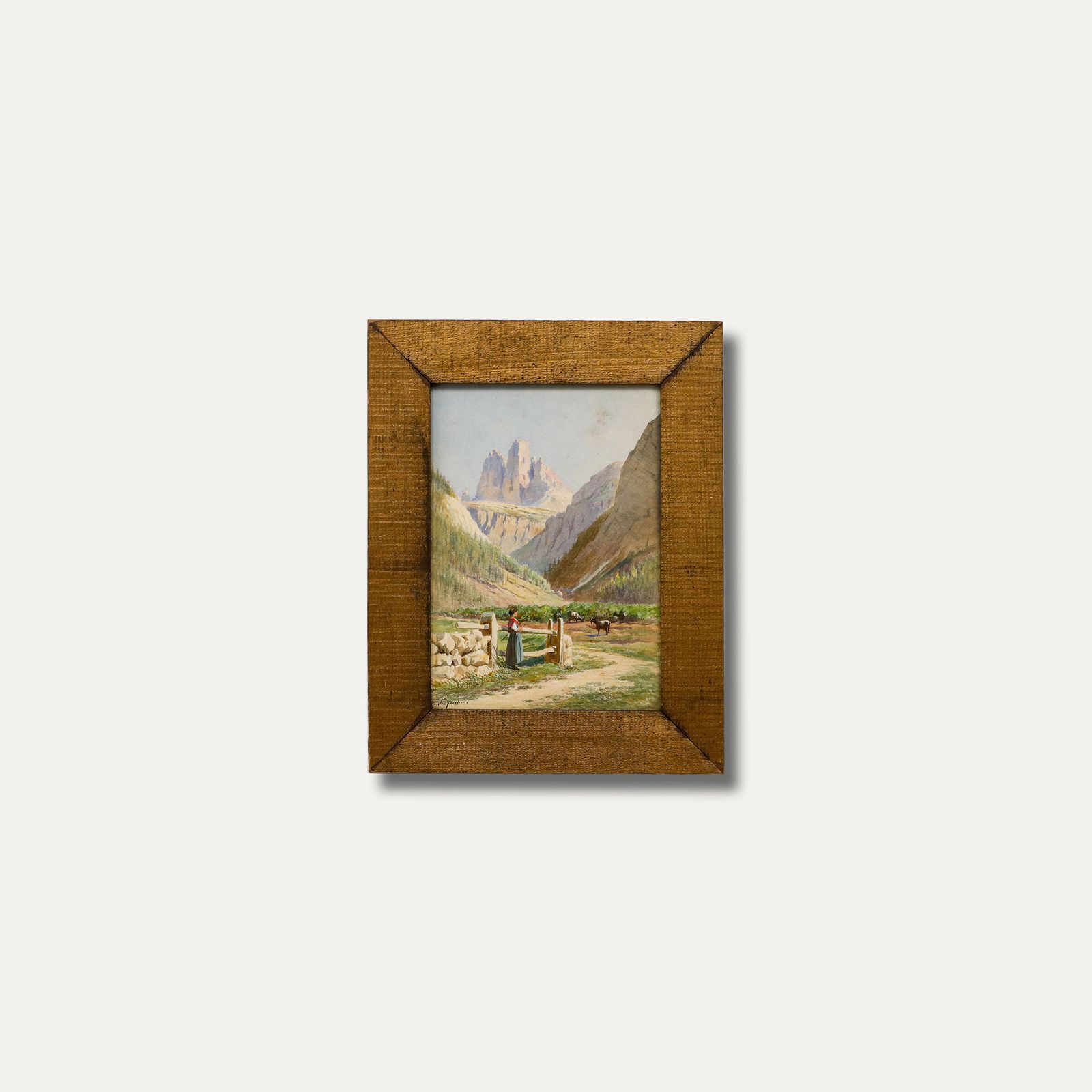 Framed Early 20th Century Watercolour Mountain Goats Busy Grazing photo buy