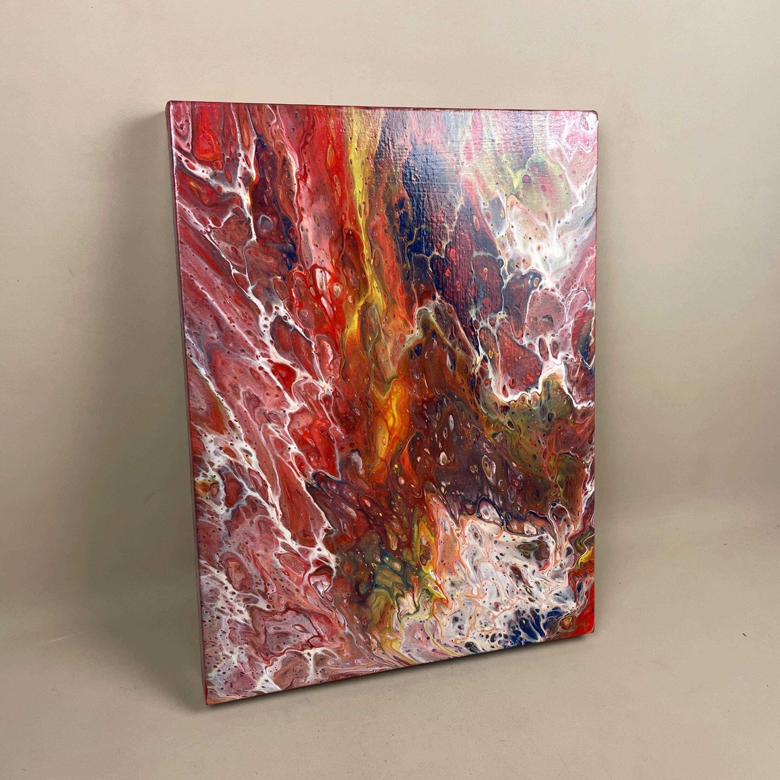 Vintage Marbled Painting Picture Original Artwork Canvas Marble Pattern Wood Frame Painted Art Rectangle 41x31cm Wall Hanging Marbling photo for sale