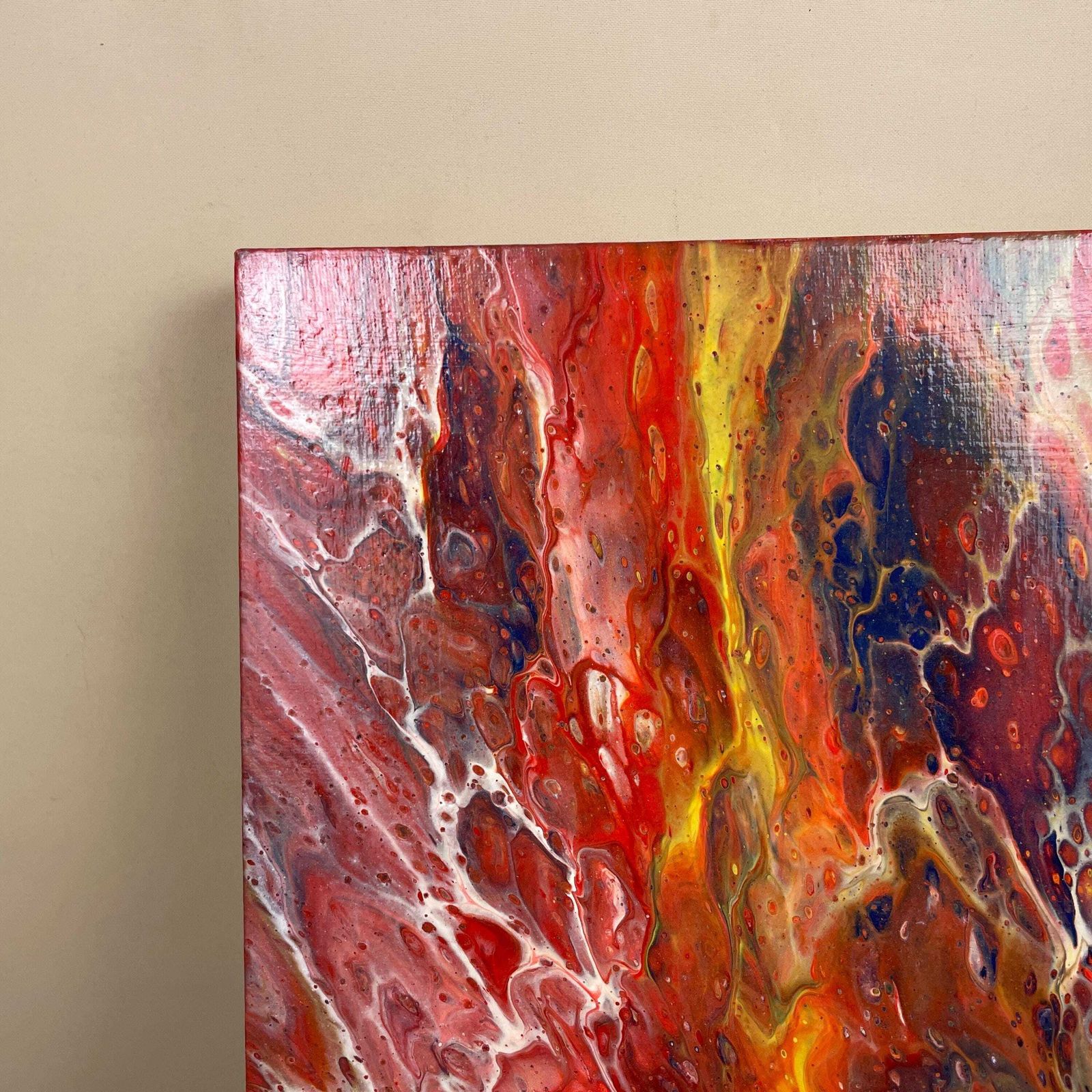 Vintage Marbled Painting Picture Original Artwork Canvas Marble Pattern Wood Frame Painted Art Rectangle 41x31cm Wall Hanging Marbling photo Art