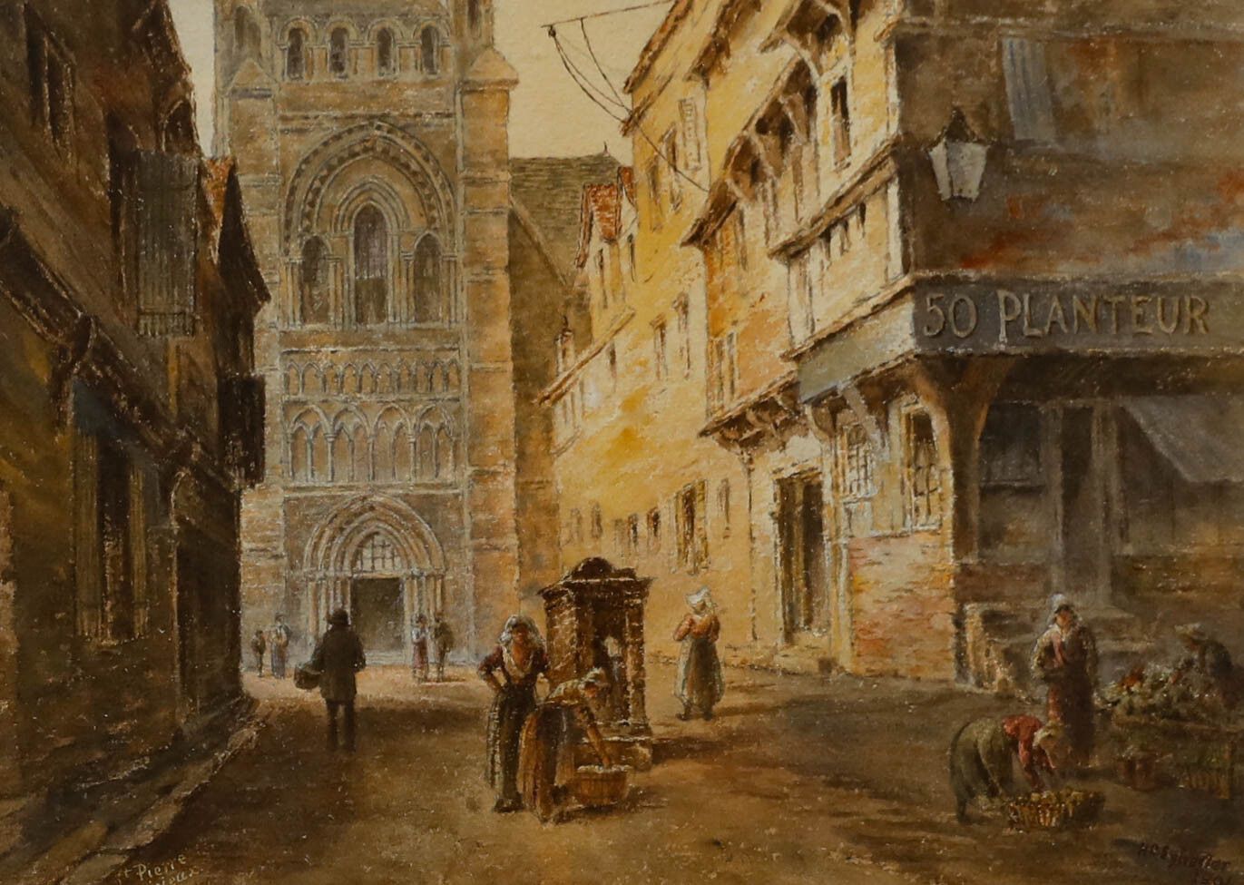 H. C. Sylvester Framed 1904 Watercolour, Cathedral Of Saint Pierre De Lisieux photo furniture