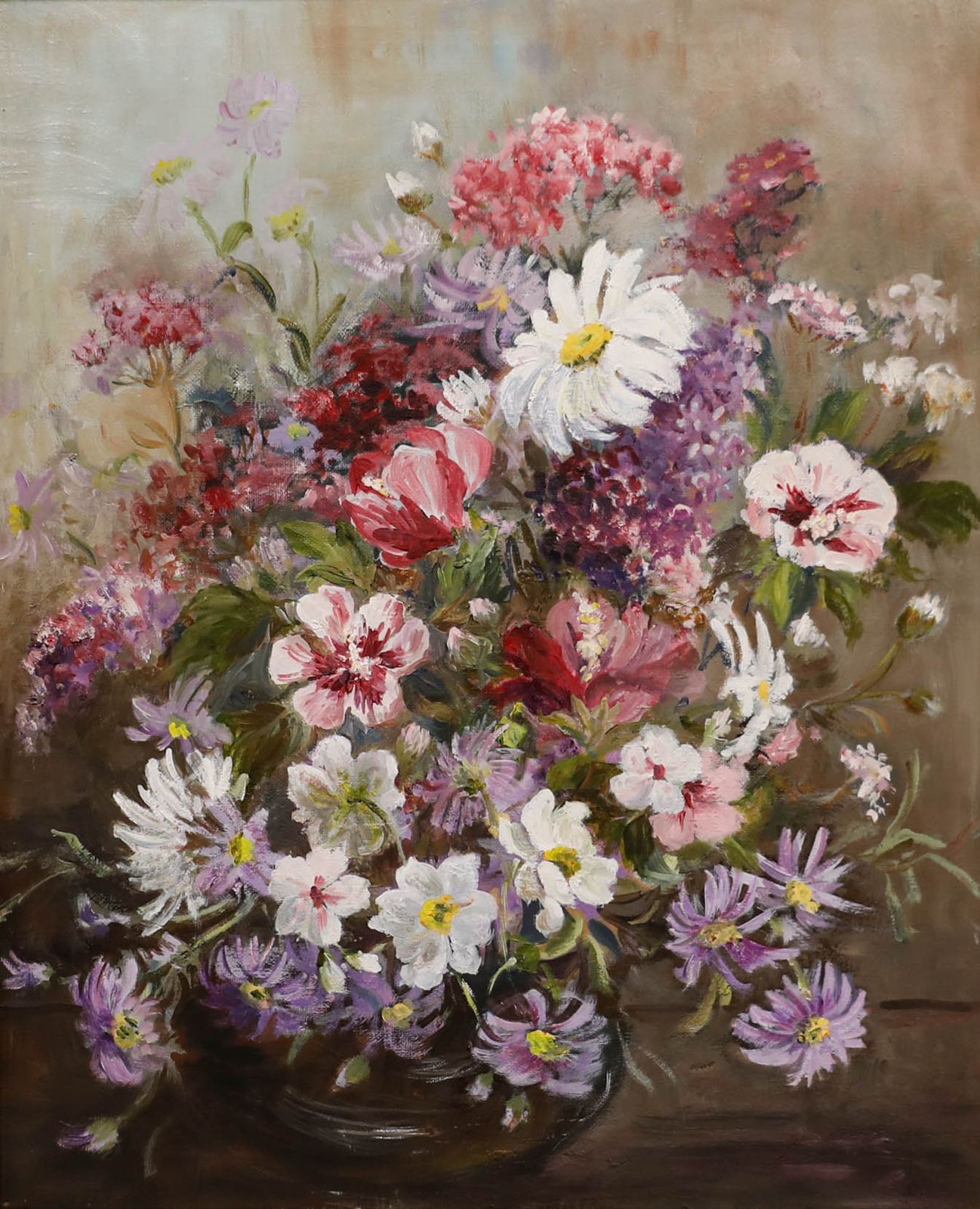 Mid 20th Century Oil Wildflower Arrangement photo furniture
