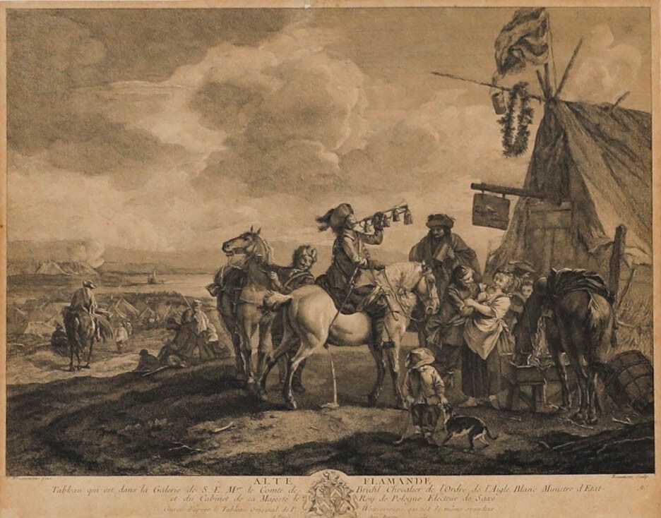 Pierre François Beaumont (1719 1777) Engraving, Cavalry At A Sutler's Booth photo furniture