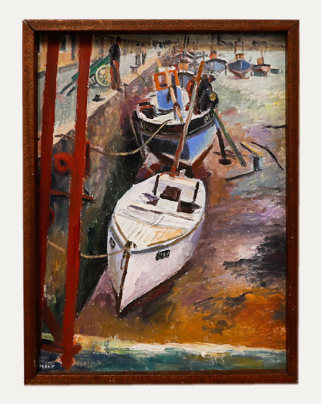 Marjorie Mort (1906 1989) Framed 20th Century Oil, Boat Repairs