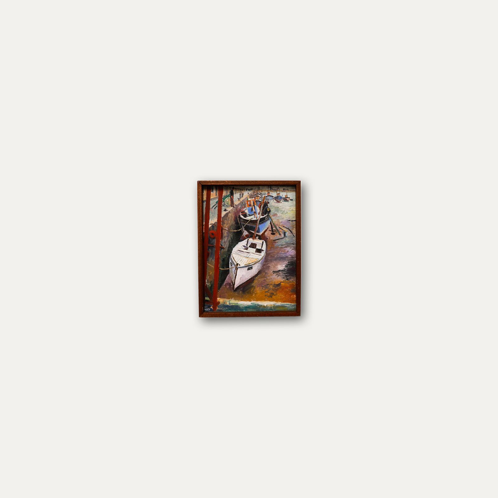 Marjorie Mort (1906 1989) Framed 20th Century Oil, Boat Repairs photo buy