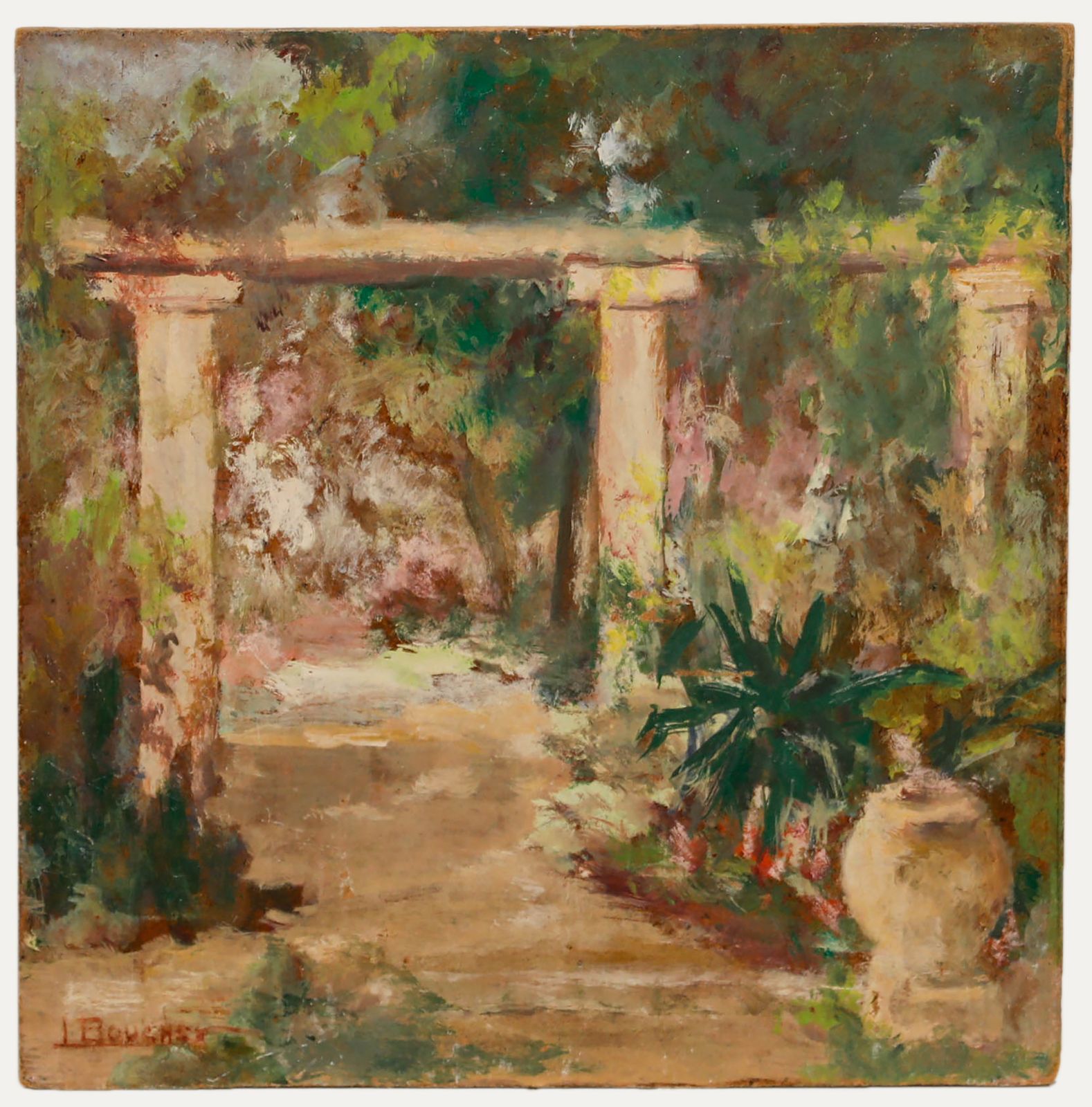 I. Boucher Mid 20th Century Oil, Dans Le Jardin