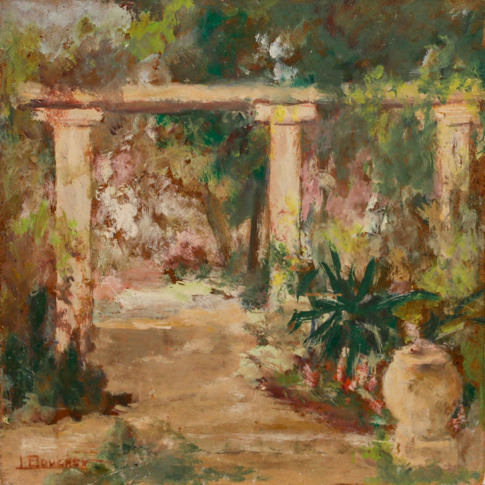 I. Boucher Mid 20th Century Oil, Dans Le Jardin photo furniture