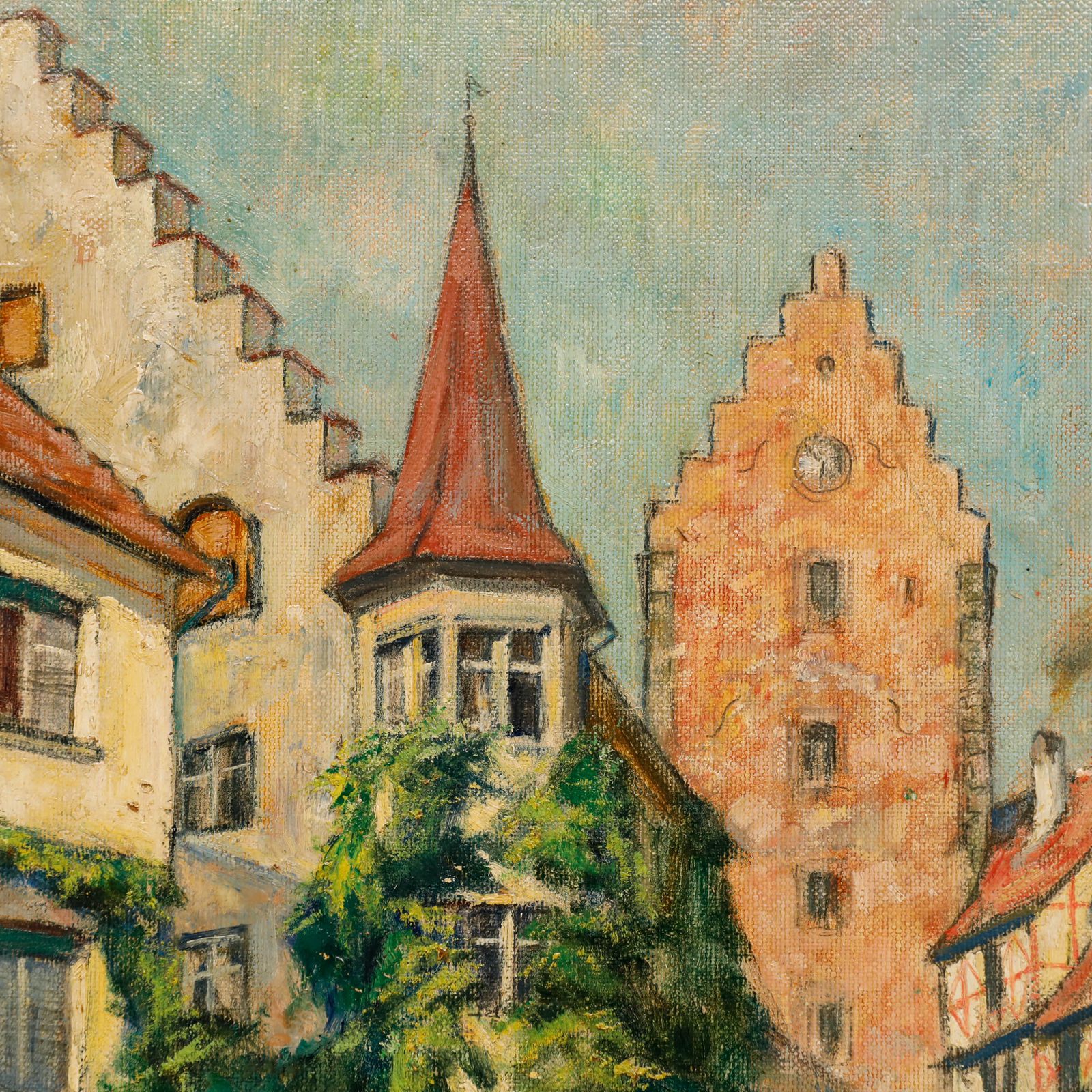 Erich Krause (1886 1954) German School 1942 Oil, A Street In Meersburg photo Art