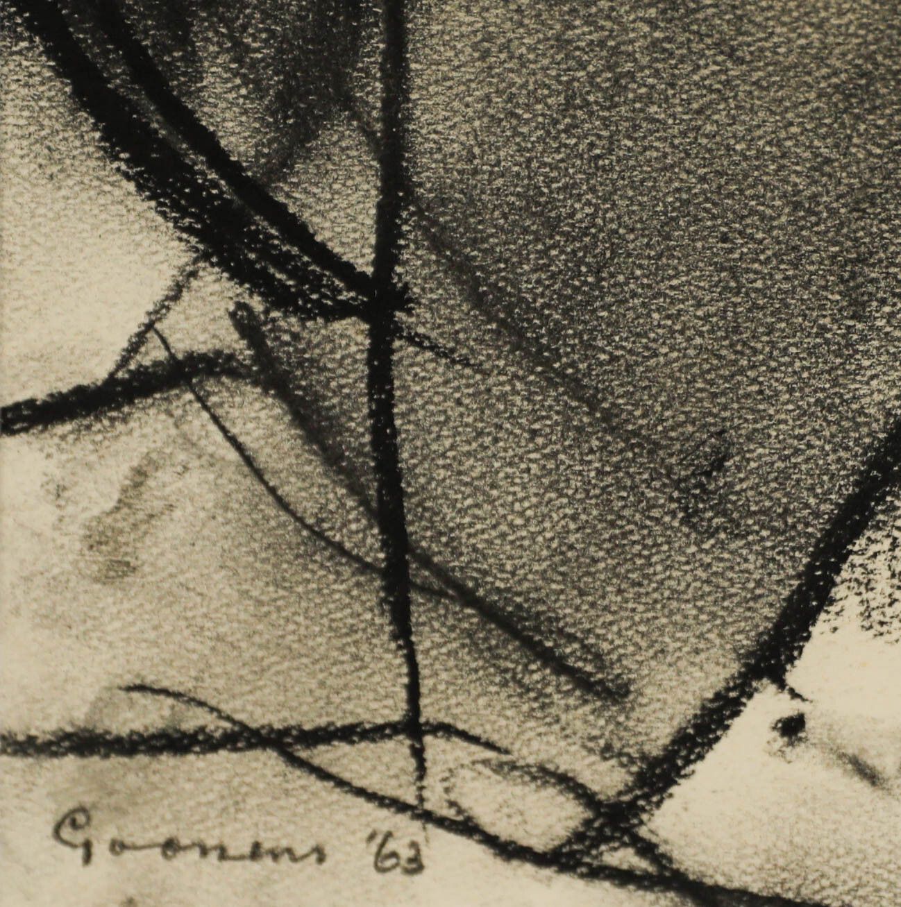 Anton Goossens (1903 1980)  1963 Charcoal Drawing, Wide Eyed Stare photo 152.0