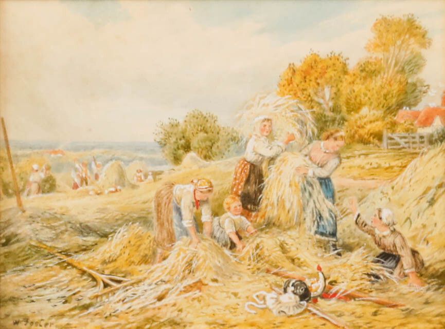 W. Foster Framed Late 19th Century Watercolour, Gathering In The Hay photo furniture