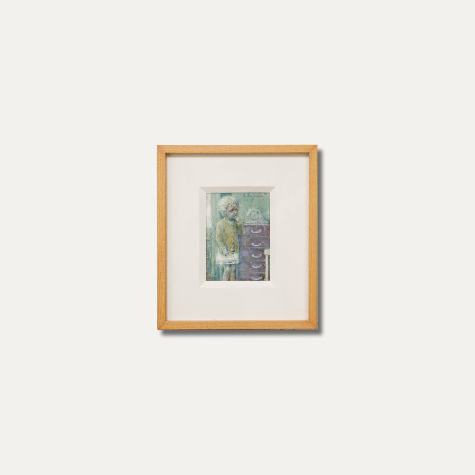 Colin Vincent Framed 20th Century Tempera, Chest Of Drawers And Clock photo vintage