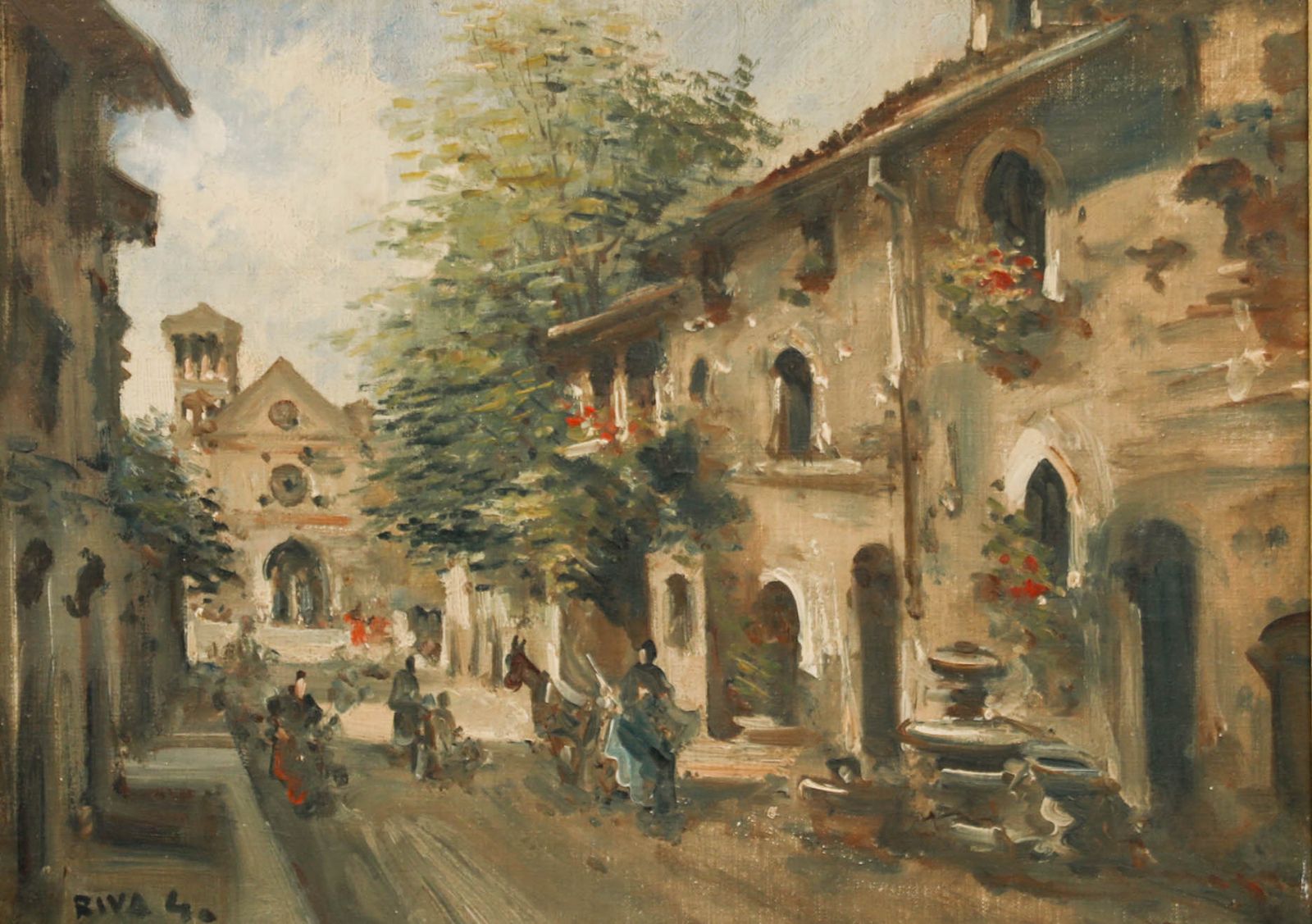 Riva Spanish School  1940 Oil, Spanish Street In Summer photo furniture