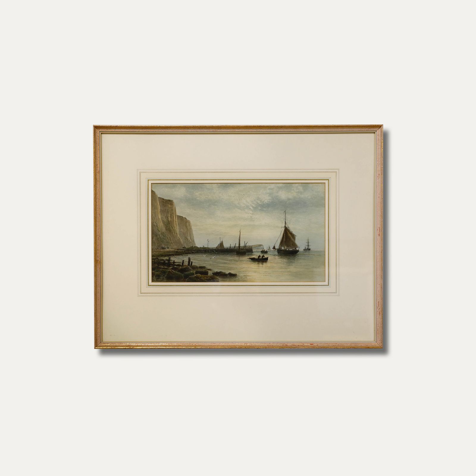 photo furniture Fredrick Miller (Fl.1880 1892) Framed Watercolour, Boats Arriving At Newhaven
