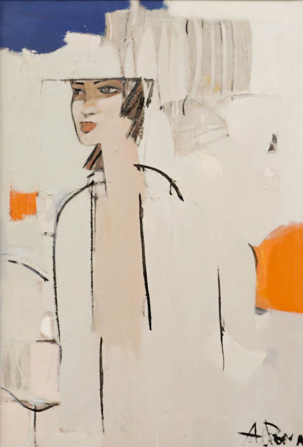 A. Pona  20th Century Oil, Woman In Abstract photo furniture