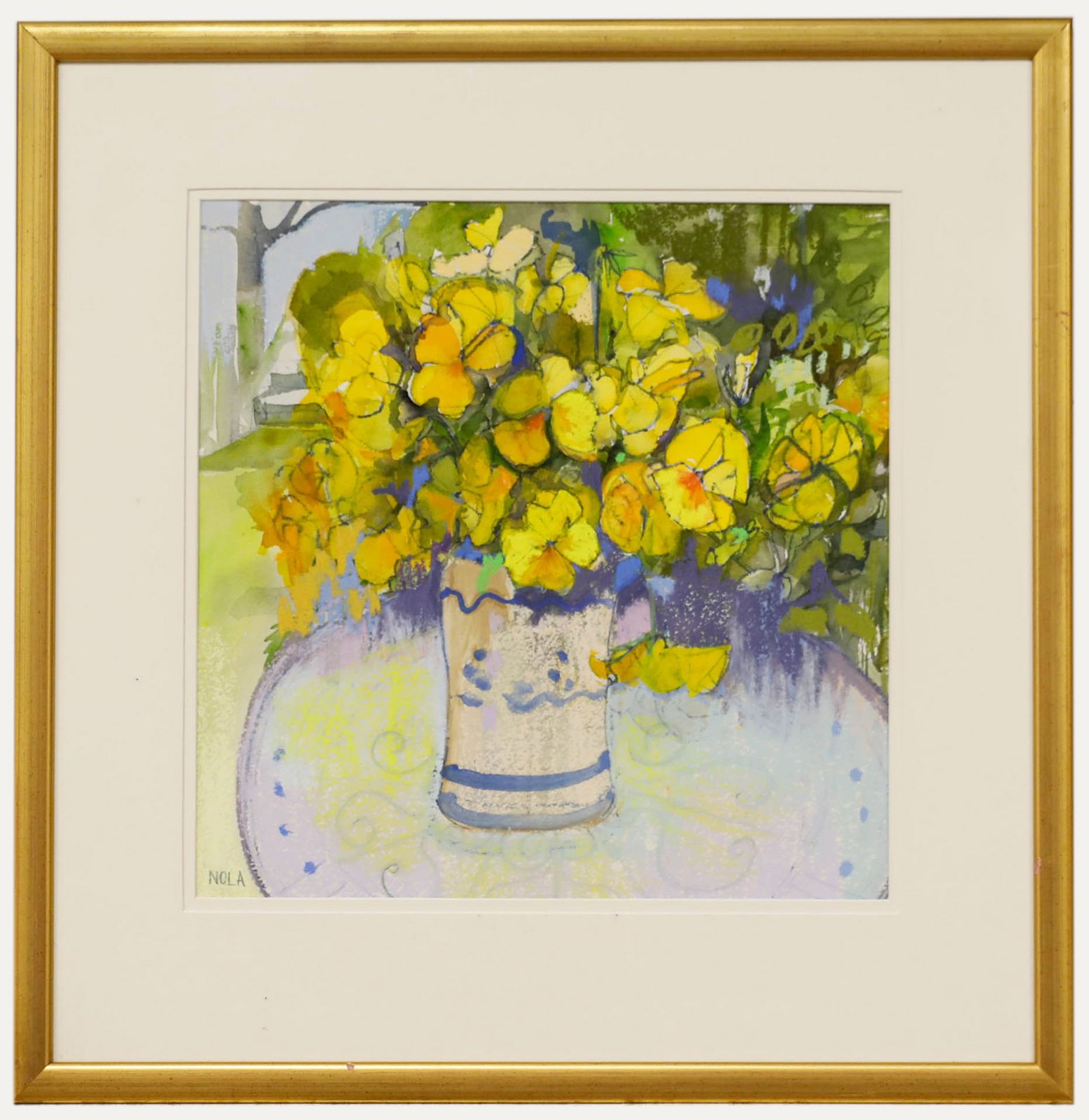 Nola Armstrong 20th Century Mixed Media, Pansies In The Garden
