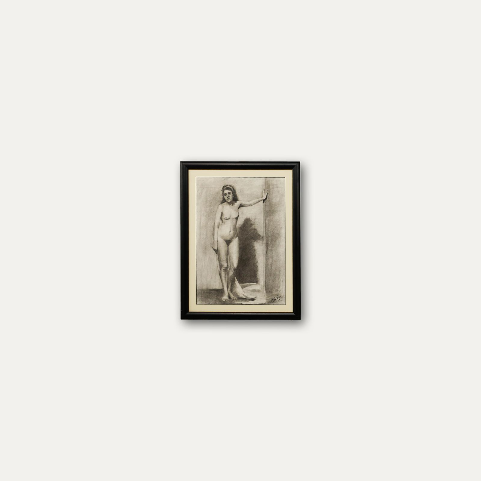Malcolm Framed 20th Century Charcoal Drawing, Standing Nude photo buy