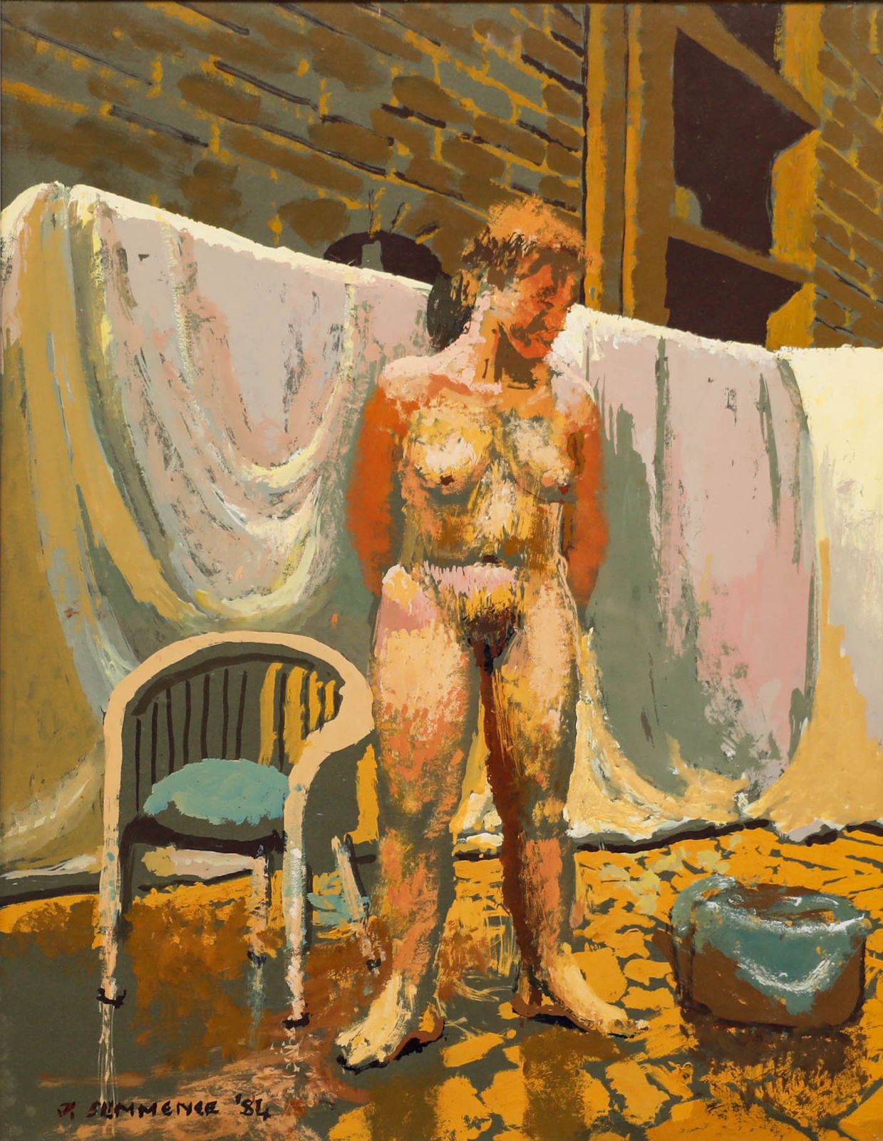 John Semmence (1930 1985) Framed 20th Century Gouache, Nude In An Alleyway photo furniture