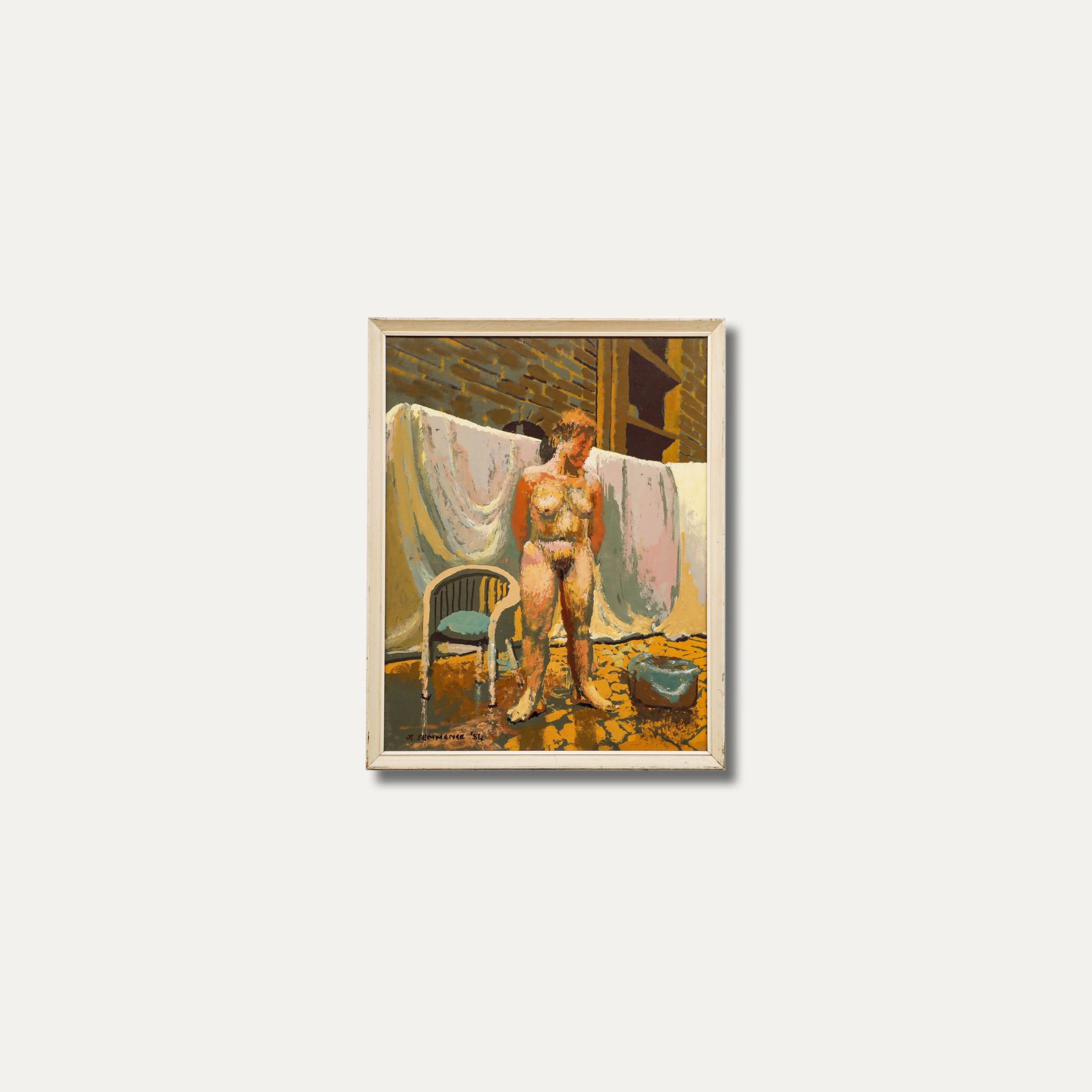 John Semmence (1930 1985) Framed 20th Century Gouache, Nude In An Alleyway photo buy