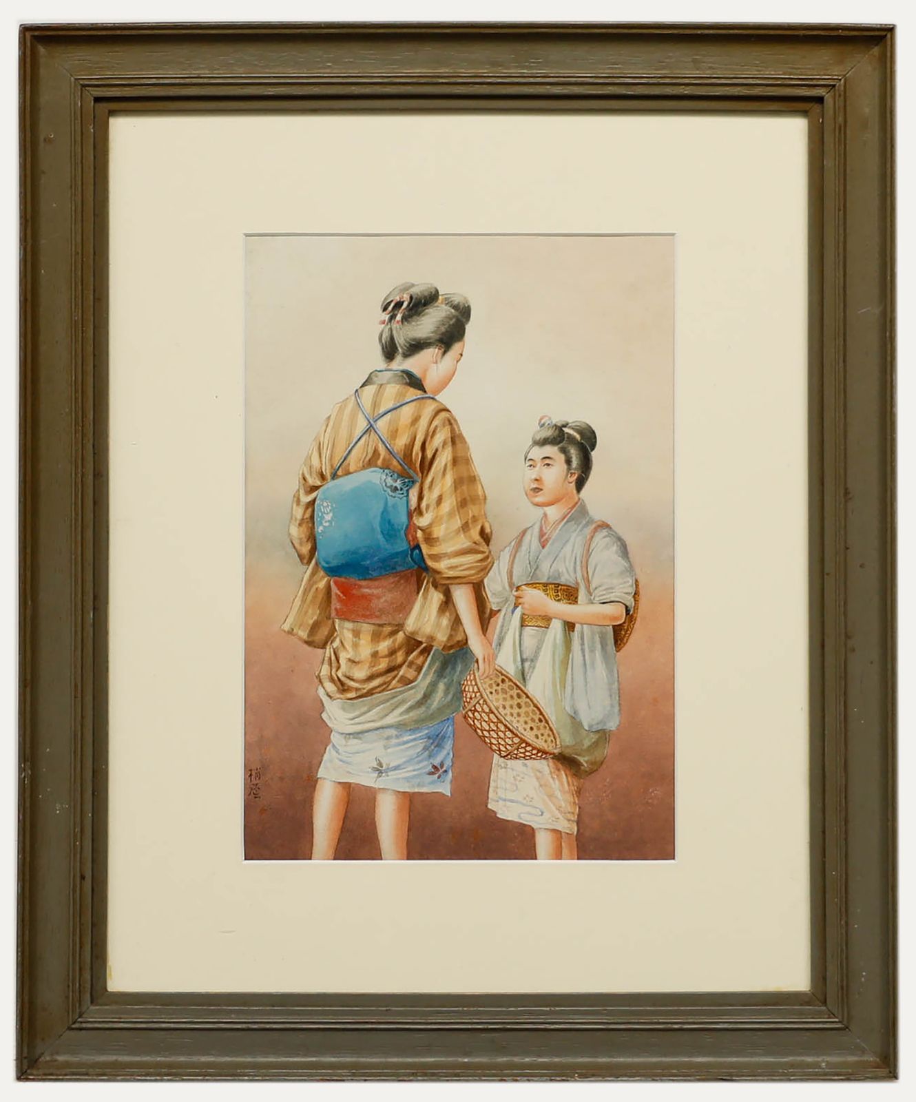 Japanese School Mid 20th Century Watercolour Mother And Daughter