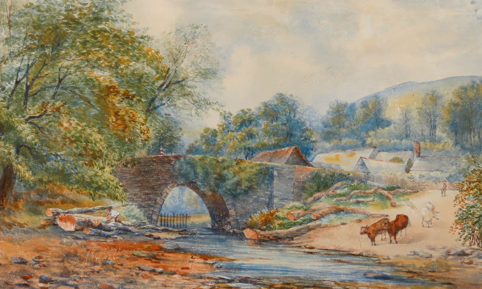 Framed Late 19th Century Watercolour Drover Moving Cattle photo furniture