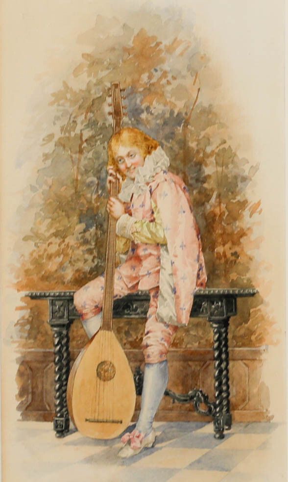Manner Of Aurelio Roberti (1842 1915) Framed Watercolour, The Mandolin Player photo furniture