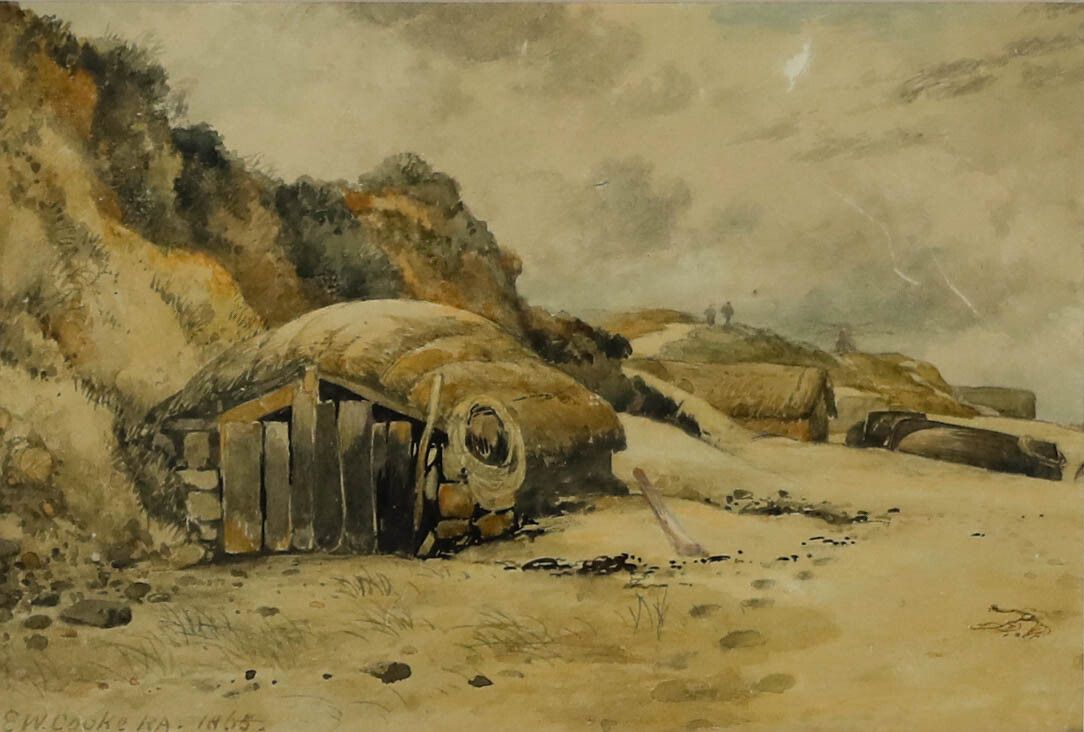 Edward William Cooke Ra (1811 1880) Framed Watercolour, On The Cornish Coast photo furniture