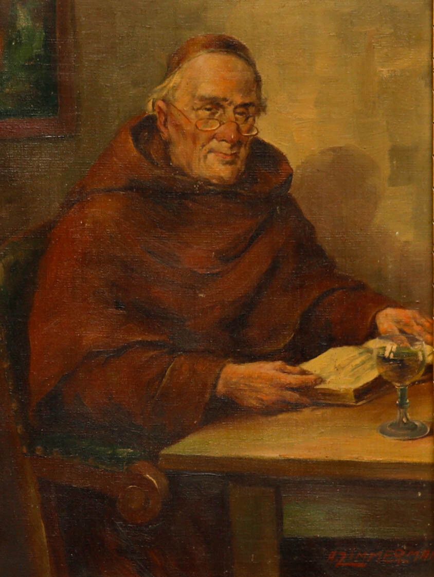 A. Zimmerman 19th Century Oil, The Monk photo furniture