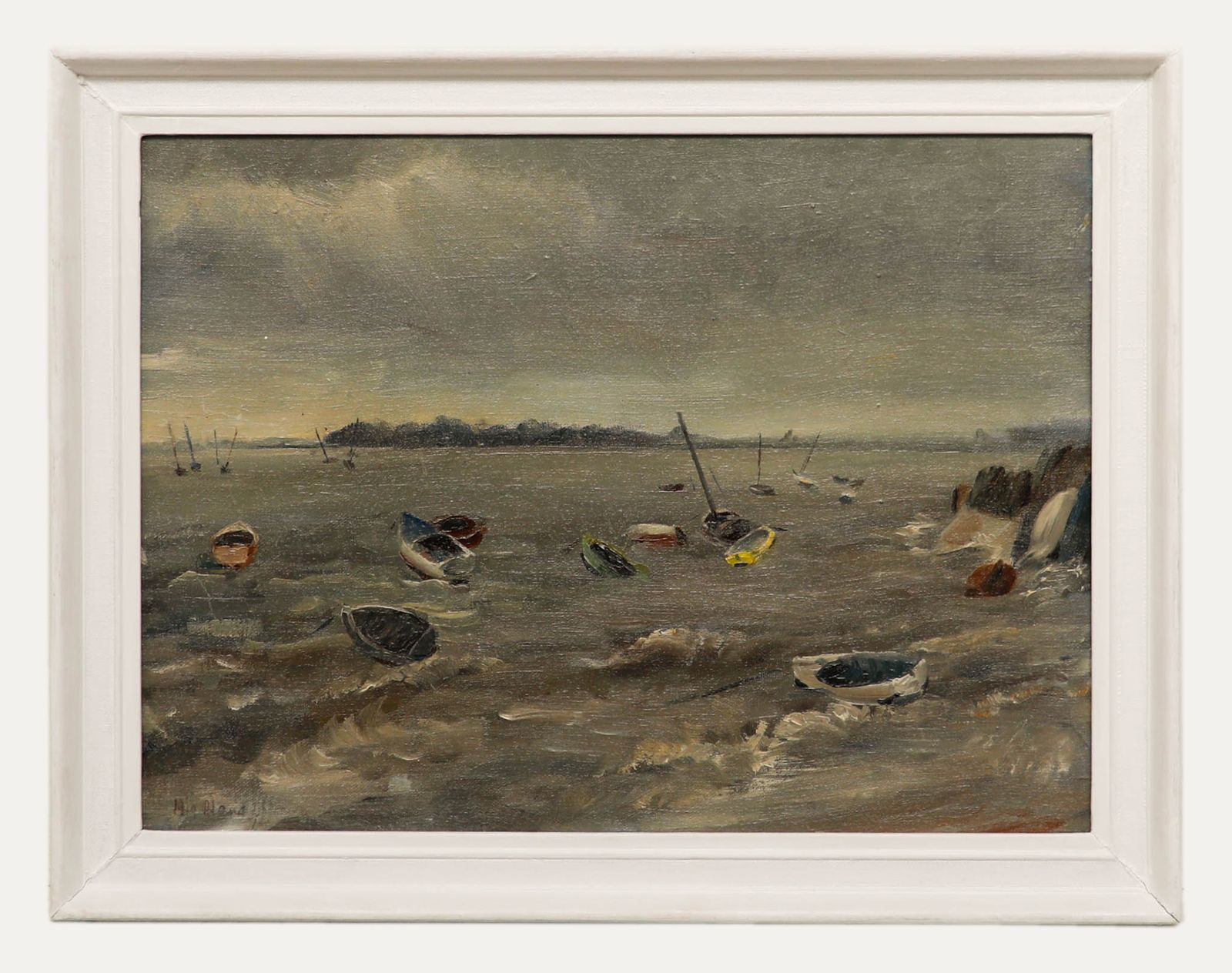 Framed 20th Century Oil Bobbing Boats