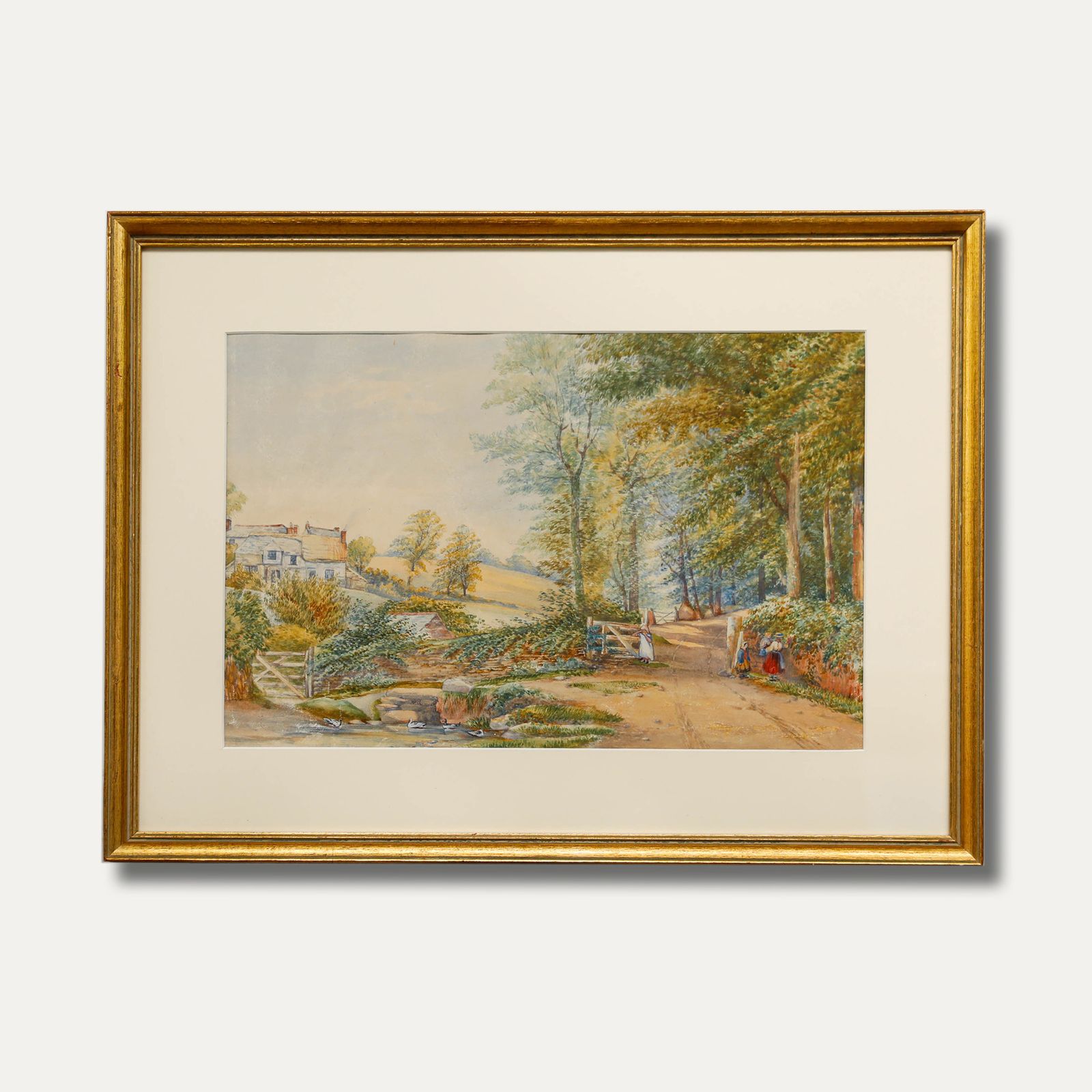 Framed Late 19th Century Watercolour Gathered By The Duck Pond photo buy
