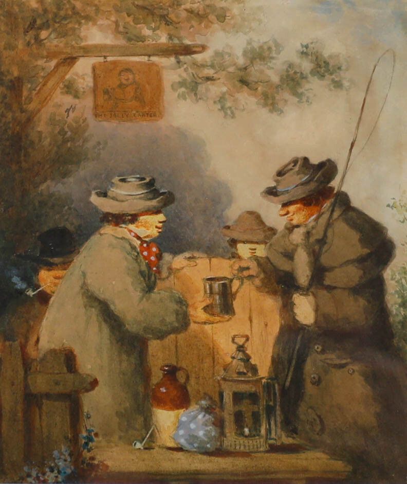 Framed Late 19th Century Watercolour Gentleman At The Jolly Carter Pub photo furniture