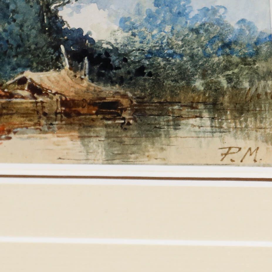 Paul Marny (1829 1914) Framed Watercolour, A Lakeside Windmill photo vinterior
