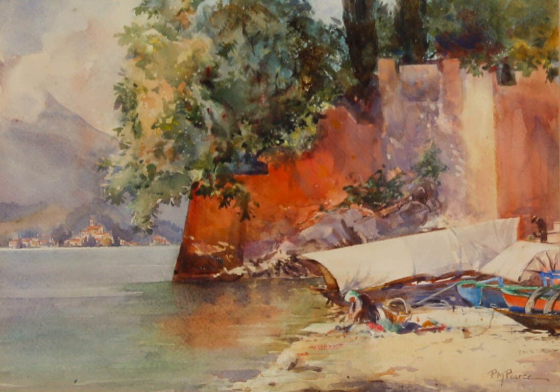 P. M. Pearce Framed Mid 20th Century Watercolour, Varenna, Lake Como photo furniture