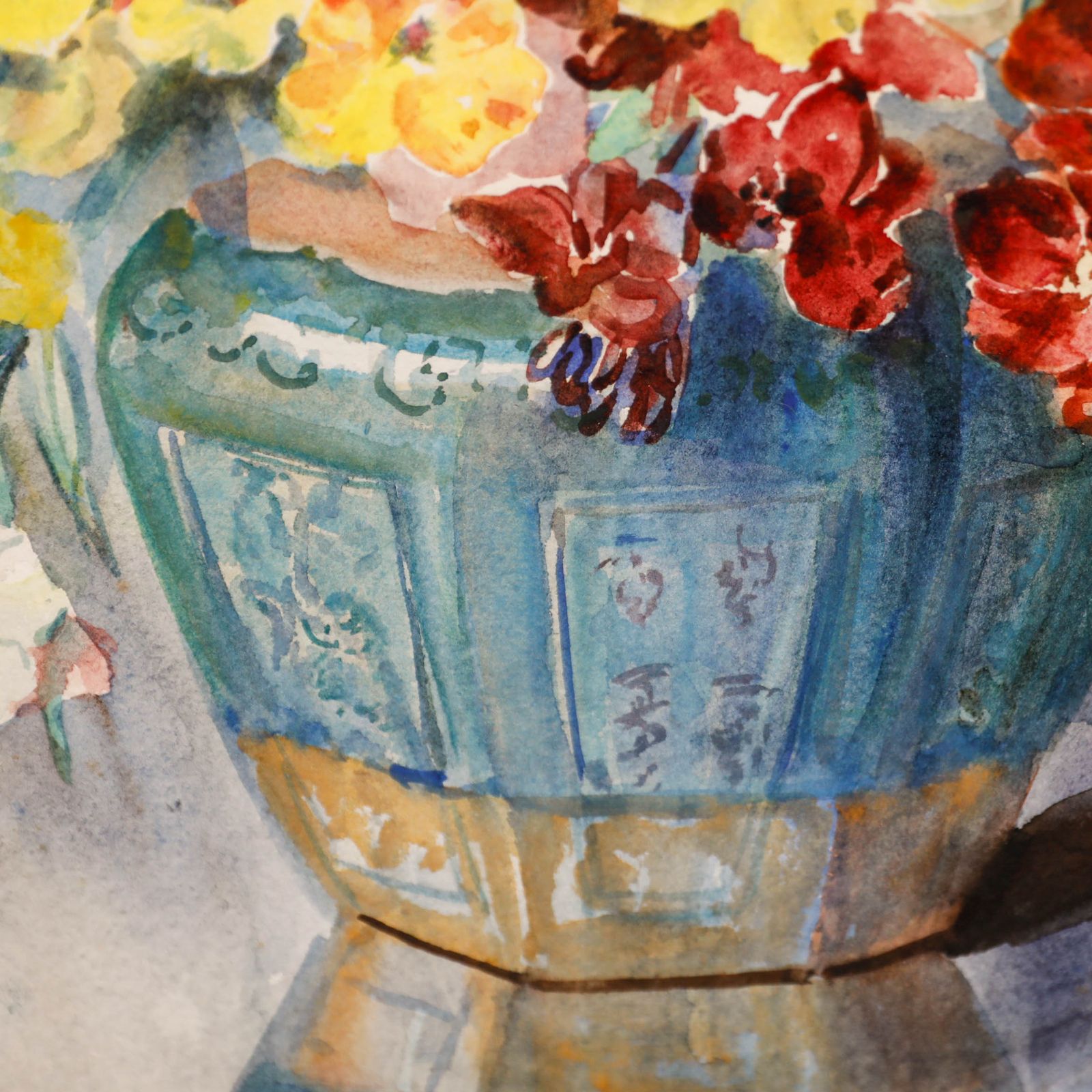 Marion Broom Rws (1878 1962) Framed Watercolour, Flowers In A Chinese Vase photo Art
