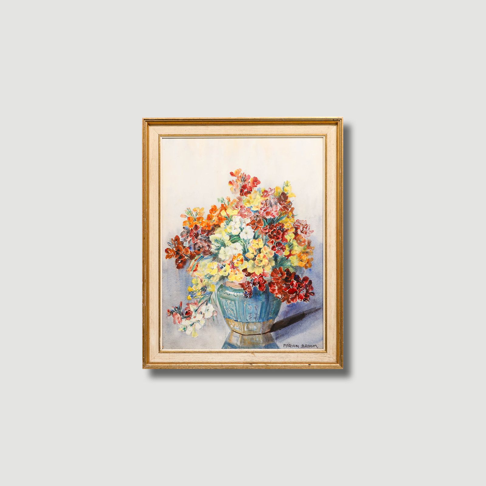 Marion Broom Rws (1878 1962) Framed Watercolour, Flowers In A Chinese Vase photo vintage